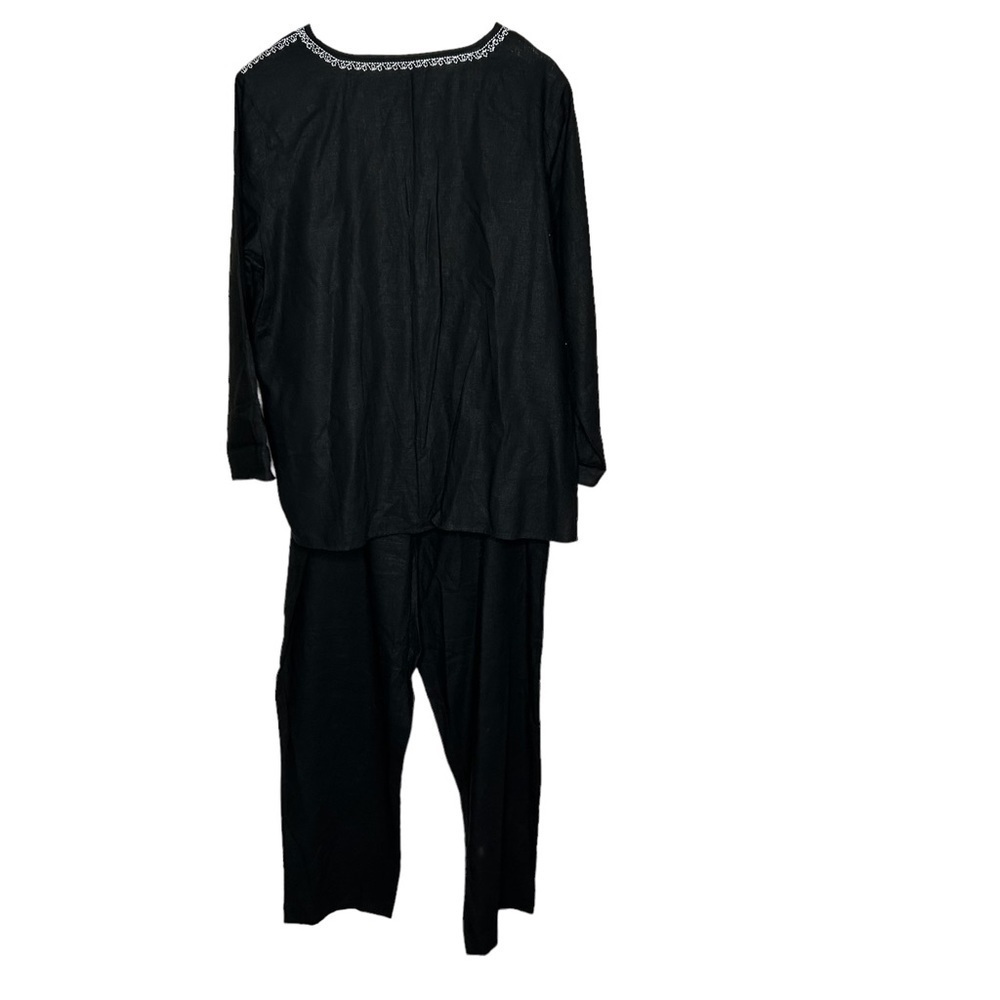 Susan Graver Women’s Linen Blend 2 Piece Set Blouse Pants 1X Black Embroidered - Picture 6 of 9